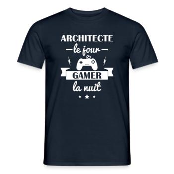 Architecte le jour gamer la nuit, idée cadeau - T-shirt homme - marine - Devant - AI Model Male 178 light (178cm)