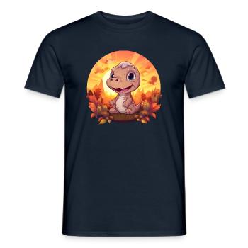 Autumn Dino Trex Dinosaur Foliage Autumn Sunset - Men's T-Shirt - navy - Front - AI Model Male 178 light (178cm)