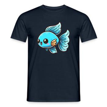 Poisson, Bleu, Aquarium, Poissons d’ornement, Eau douce et eau salée - T-shirt homme - marine - Devant - AI Model Male 178 light (178cm)