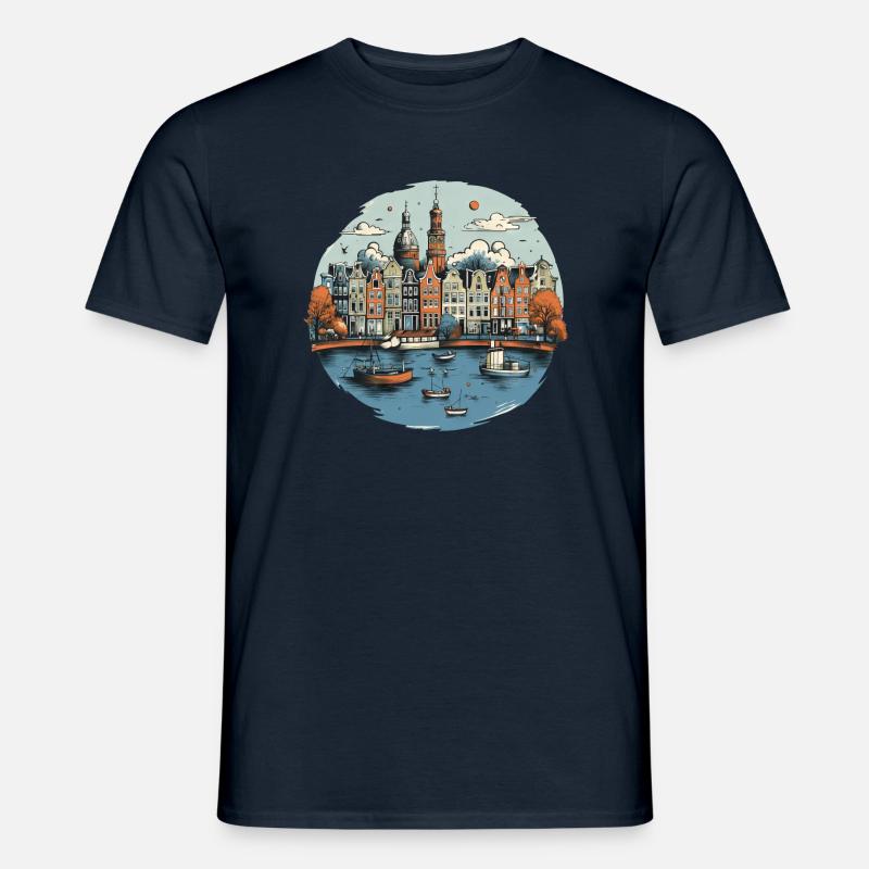 Amsterdam Skyline Urlaub Design - Männer T-Shirt - Navy