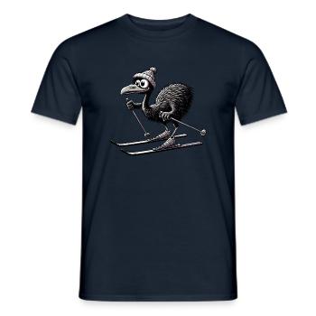 Cute emu bird skiing in cartoon style - Men's T-Shirt - navy - Front - AI Model Male 178 light (178cm)