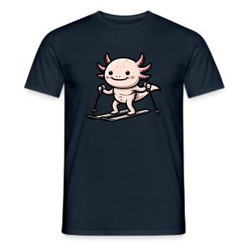Cute axolotl skiing in winter in the - Men's T-Shirt - navy - Front - AI Model Male 178 light (178cm)