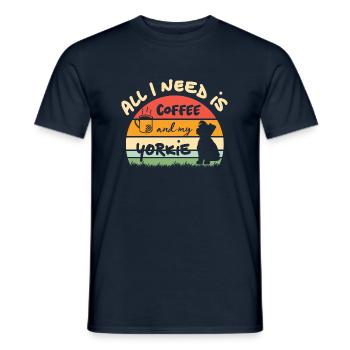 All I need is coffee and my Yorkie - retro sunset - Männer T-Shirt - Navy - Vorne - AI Model Male 178 light (178cm)
