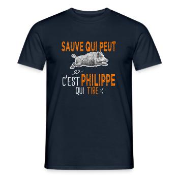 Philippe c est Philippe qui tire Humour Chasseur - T-shirt homme - marine - Devant - AI Model Male 178 light (178cm)