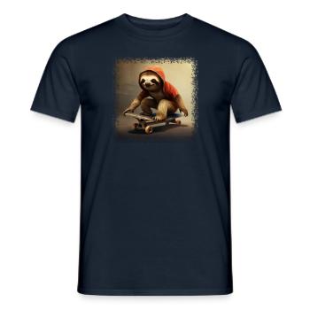 Skating sloth in hoodie – Cool grunge design - Men's T-Shirt - navy - Front - AI Model Male 178 light (178cm)