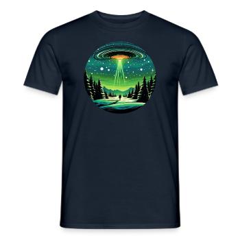 Grünes UFO, Abstrakte Entführung, Winterlandschaft - Männer T-Shirt - Navy - Vorne - AI Model Male 178 light (178cm)