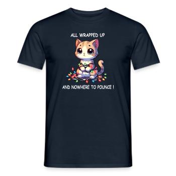 Cute Christmas Cat Entangled in Fairy Lights - - Men's T-Shirt - navy - Front - AI Model Male 178 light (178cm)
