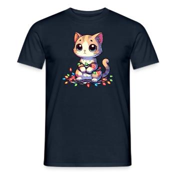 Weihnachtskatze Verheddert in Lichterketten - - Männer T-Shirt - Navy - Vorne - AI Model Male 178 light (178cm)