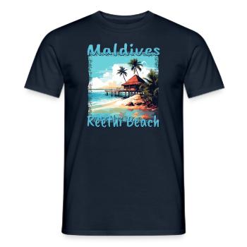 Maldivian Escape: Reethi Beach mit Grunge-Effekt - Männer T-Shirt - Navy - Vorne - AI Model Male 178 light (178cm)