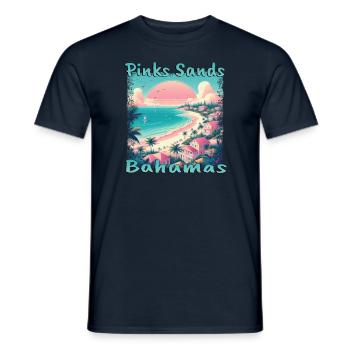 Pink Sands Beach, Bahamas - Grunge Vacation in the Bahamas - Men's T-Shirt - navy - Front - AI Model Male 178 light (178cm)