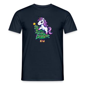 Weihnachts-Einhorn - Magisches Sitzen auf dem Tann - Männer T-Shirt - Navy - Vorne - AI Model Male 178 light (178cm)