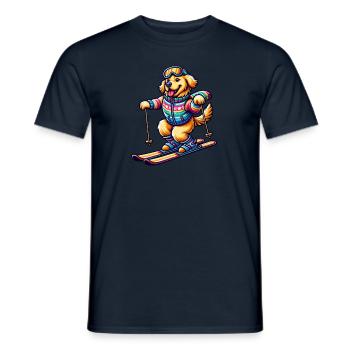 Dog Golden Retriever Skiing Skier - Men's T-Shirt - navy - Front - AI Model Male 178 light (178cm)