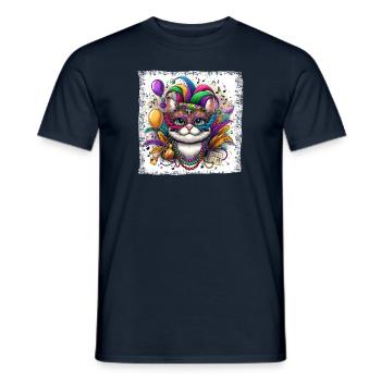 Chat mignon Mardi Gras multicolore ballons masque Grunge - T-shirt homme - marine - Devant - AI Model Male 178 light (178cm)