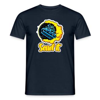 Schneemobil Astronaut fliegt über die - Männer T-Shirt - Navy - Vorne - AI Model Male 178 light (178cm)