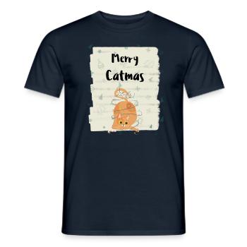 Frohe Katzen - ungeschickte Katze mit Weihnachtslichtern - Männer T-Shirt - Navy - Vorne - AI Model Male 178 light (178cm)