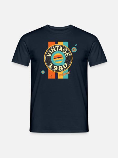 Schalplatte Vinyl 1980 Geburtstag Plattenspieler - Männer T-Shirt - Navy
