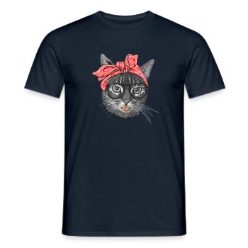 Cat with music notes headscarf cats gift - Men's T-Shirt - navy - Front - AI Model Male 178 light (178cm)
