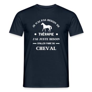 t shirt humour equitation thérapie cheval femme - T-shirt homme - marine - Devant - AI Model Male 178 light (178cm)