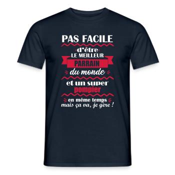 parrain pompier, cadeau sapeur pompier - T-shirt homme - marine - Devant - AI Model Male 178 light (178cm)