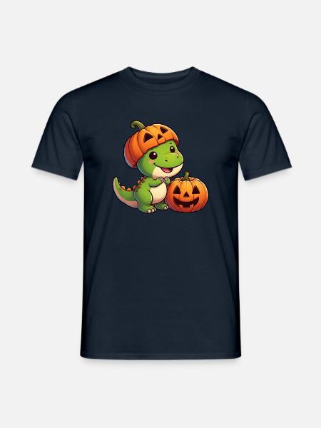 Halloween Dino T-Rex Dinosaurier Kürbis Hut - Männer T-Shirt - Navy