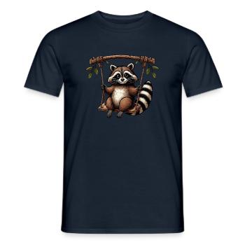 Waschbär auf Schaukel nachdenklich Spielplatz - Männer T-Shirt - Navy - Vorne - AI Model Male 178 light (178cm)
