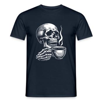 Skull mit Kaffeebecher Kaffee - Männer T-Shirt - Navy - Vorne - AI Model Male 178 light (178cm)