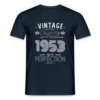 AGE TO PERFECTION 1953 birthday gift 69 years - Men's T-Shirt - navy - Front - AI Model Male 178 light (178cm)