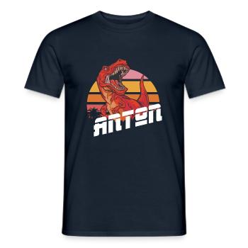 ANTON - Beautiful boy name with T-REX Dino - Men's T-Shirt - navy - Front - AI Model Male 178 light (178cm)