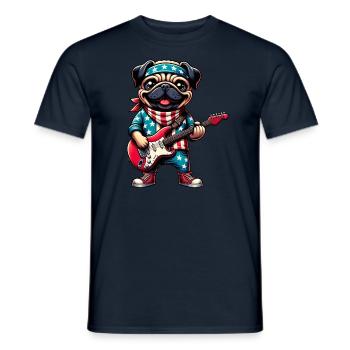 Pug Guitarist - Men's T-Shirt - navy - Front - AI Model Male 178 light (178cm)