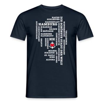 Hamburg Begriffe / Herz auf Anker / Text weiss - Männer T-Shirt - Navy - Vorne - AI Model Male 178 light (178cm)