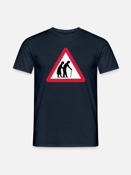 Caution Old People Crossing Traffic Sign - Men's T-Shirt - navy