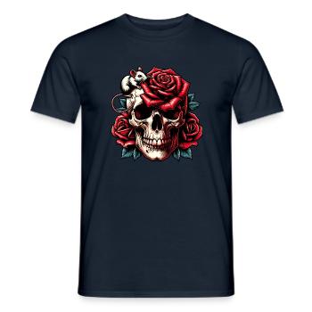 Skull with red roses, rose tendrils and mouse - Men's T-Shirt - navy - Front - AI Model Male 178 light (178cm)