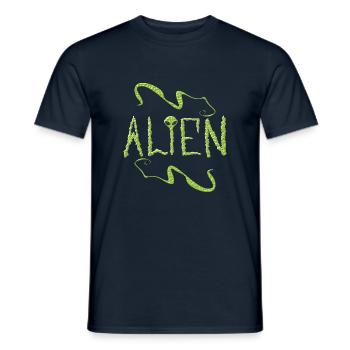 Alien aux yeux noir extraterrestre vert caché - T-shirt homme - marine - Devant - AI Model Male 178 light (178cm)