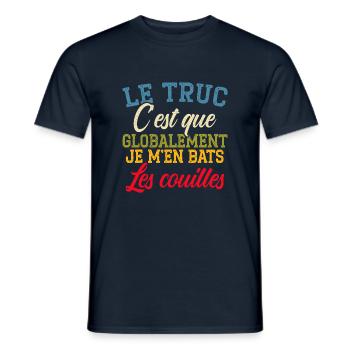 Cadeau Humoristique "Je M'en Bats Les Cuoilles" - T-shirt homme - marine - Devant - AI Model Male 178 light (178cm)