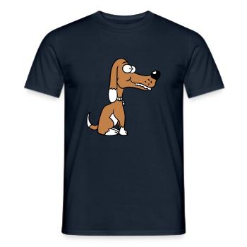 Dog Sitting Funny Happy Puppy Pet Comic - Men's T-Shirt - navy - Front - AI Model Male 178 light (178cm)