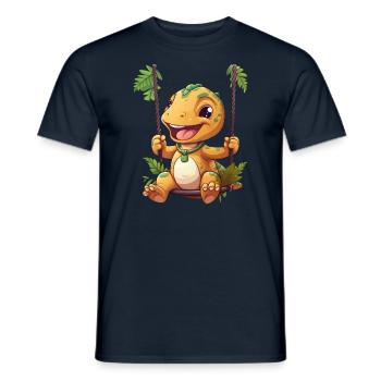 Dino T-Rex sur swing, ludique - T-shirt homme - marine - Devant - AI Model Male 178 light (178cm)