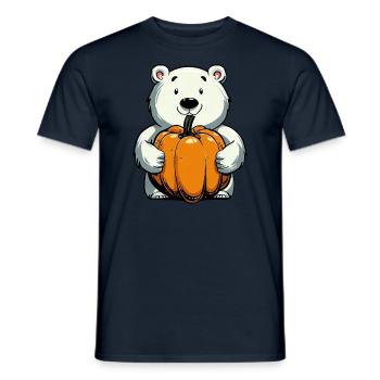 Ours polaire avec citrouille en automne - T-shirt homme - marine - Devant - AI Model Male 178 light (178cm)