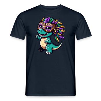 Mardi Gras T-Rex Dino: Maske und Perlen - Männer T-Shirt - Navy - Vorne - AI Model Male 178 light (178cm)
