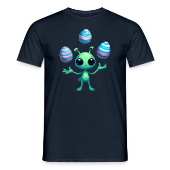 Ostern mit Alien: Eier-Jonglage - Männer T-Shirt - Navy - Vorne - AI Model Male 178 light (178cm)