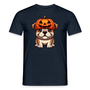 Cute Bulldog Halloween Pumpkin Cartoon - Men's T-Shirt - navy - Front - AI Model Male 178 light (178cm)