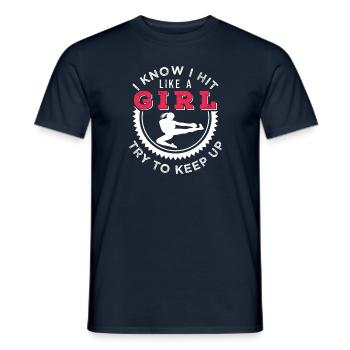 I Know I Hit Like A Girl Kickboxing Fan Gift - Men's T-Shirt - navy - Front - AI Model Male 178 light (178cm)