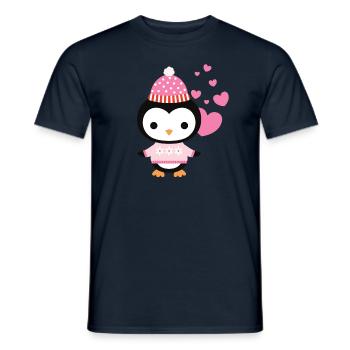 Sweet penguin with heart celebrates love - Men's T-Shirt - navy - Front - AI Model Male 178 light (178cm)