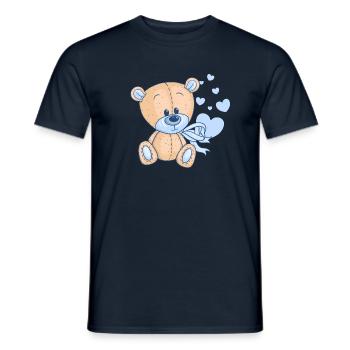 Cute teddy bear with a heart celebrates love - Men's T-Shirt - navy - Front - AI Model Male 178 light (178cm)