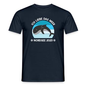 Nordsee Urlaub 2023 Ich liebe das Meer Wale Delfin - Männer T-Shirt - Navy - Vorne - AI Model Male 178 light (178cm)