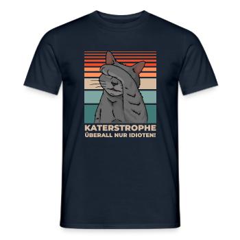 Graue Katze Katastrophe überall Idioten Lustig - Männer T-Shirt - Navy - Vorne - AI Model Male 178 light (178cm)