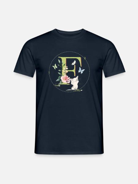 Initial letter F with cat - Men's T-Shirt - navy