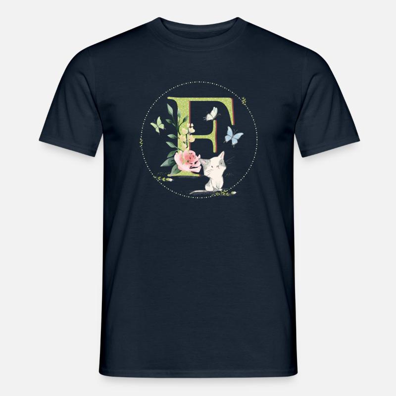 Anfangsbuchstabe F mit Katze - Männer T-Shirt - Navy