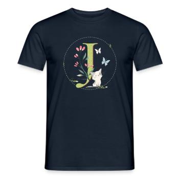 Lettre initiale J avec chat - T-shirt homme - marine - Devant - AI Model Male 178 light (178cm)