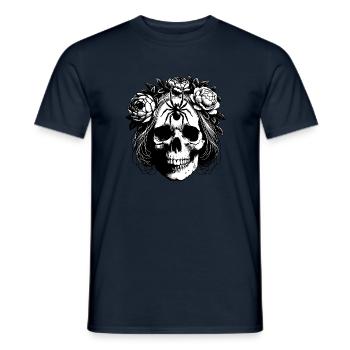 Skull mit Blumenranken und großer Spinne - Männer T-Shirt - Navy - Vorne - AI Model Male 178 light (178cm)