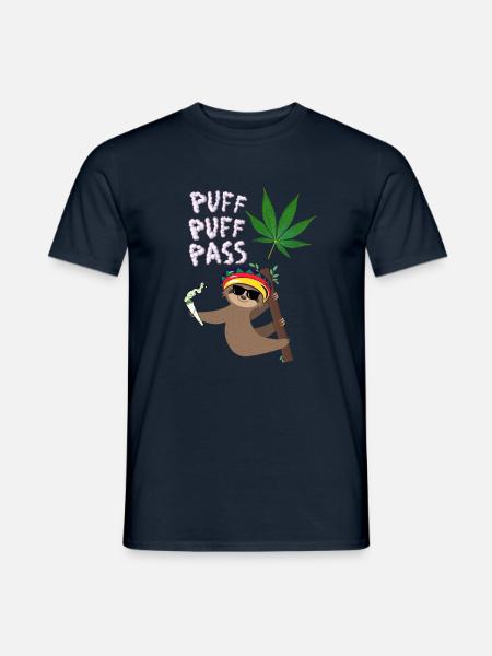 Rastafarian Sloth Smokes Weed - Men's T-Shirt - navy